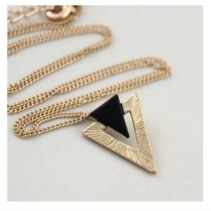 New!! Gold Tone Triangle Pendant Necklace with Black Enamel Accent